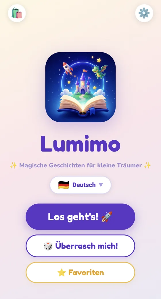 Startbildschirm von Lumimo